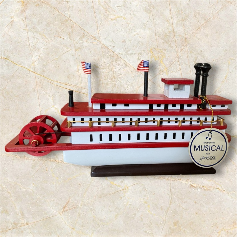 Vintage George GOOD Corp Wind-Up Musical Box Ferry Boat Dixieland 12 Inch WORKS